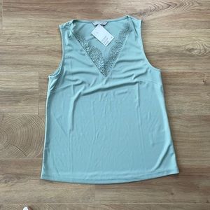 Saje Green Sleeveless Top with Lace Front
